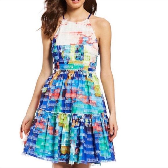 Belle Badgley Mischka Blair Fringe Dress 
Sleeveless Mini Colorful Dress - Picture 1 of 9